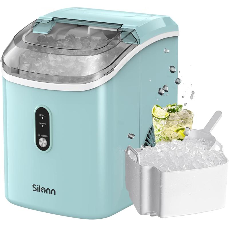 Silonn Ice Makers Countertop - 24pcs Ice Cubes in 13 Min, 45lbs per Day, 2 Ways to Add Water, Auto Self-Cleaning, Stainless Steel Ice Machine for